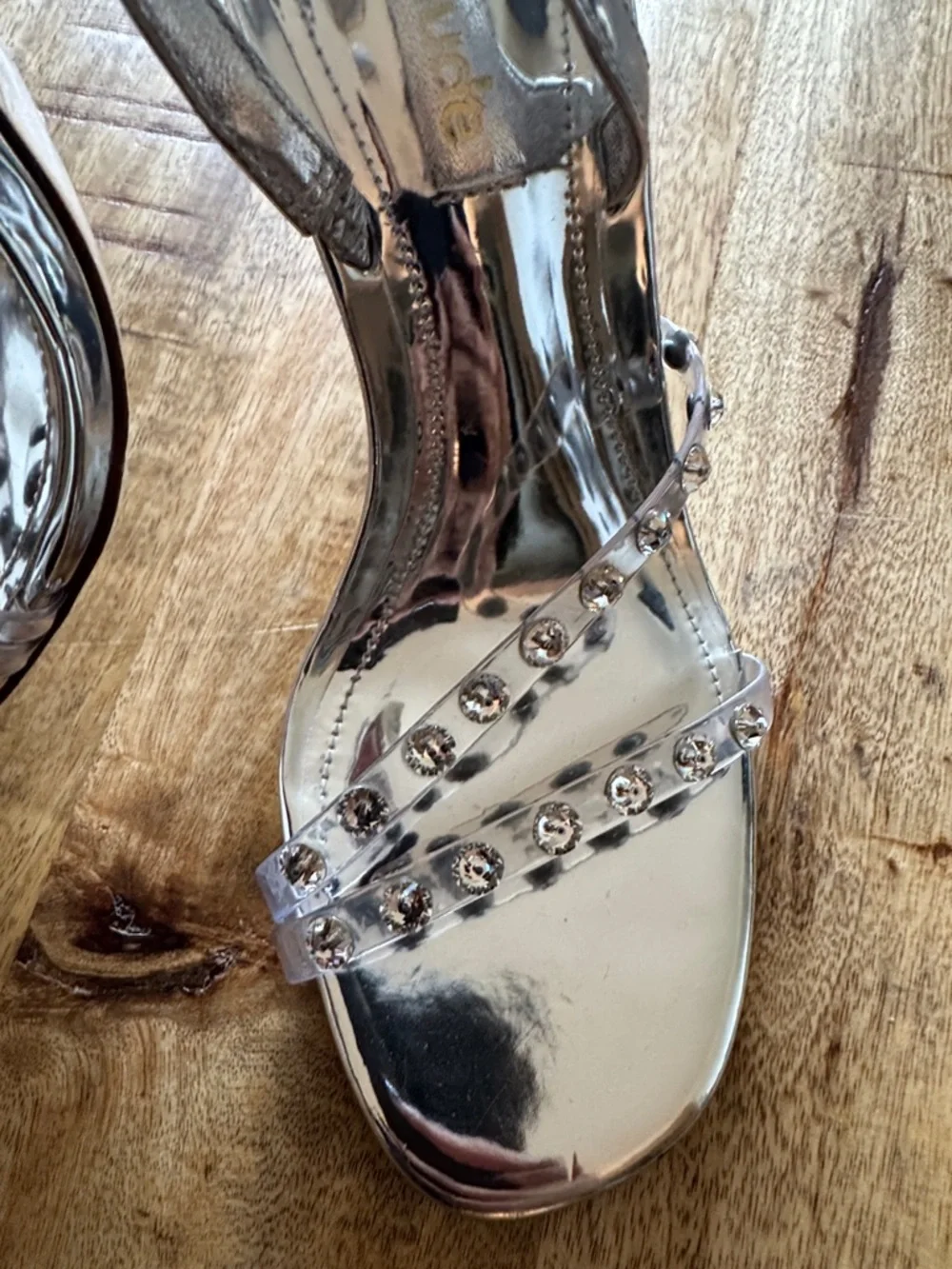 LARROUDE Annie heeled Sandals Silver Specchio Swarovski Crystals HEEL size 5 NEW